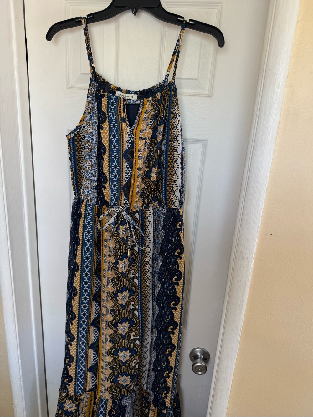 Speed Control Navy and Mustard Patterned Maxi Dress